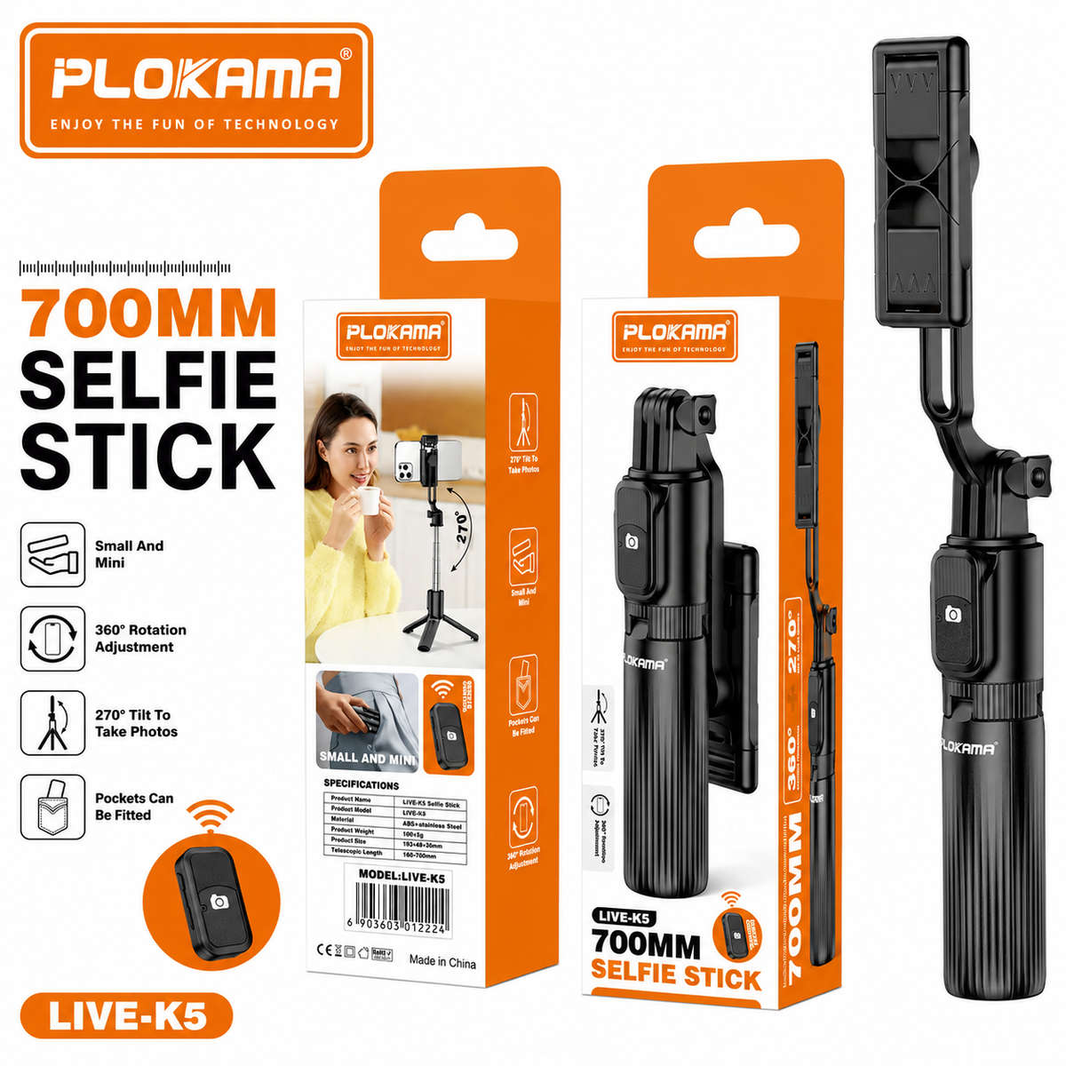 Plokama LIVE-K5 70cm Selfie Stick