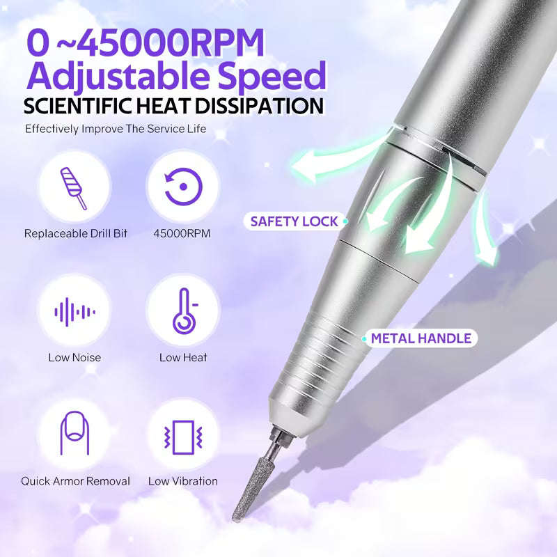 Rechargeable Nail Drill Machine Professional Edition 45000RPM (TOT-V5) White