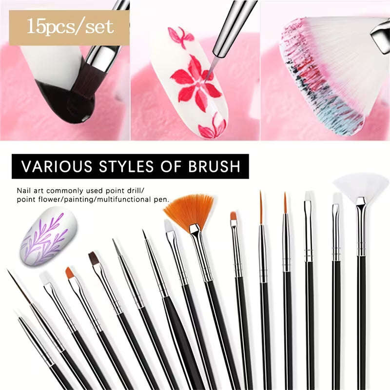 Nail Gel Art Brush Set 15Pcs (Bag)