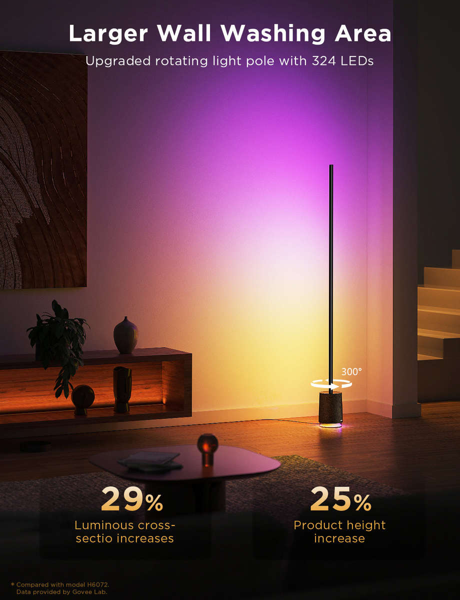 Govee Floor Lamp Pro RGBICWW Smart Floor Lamp with Speaker - 1.7m - Black