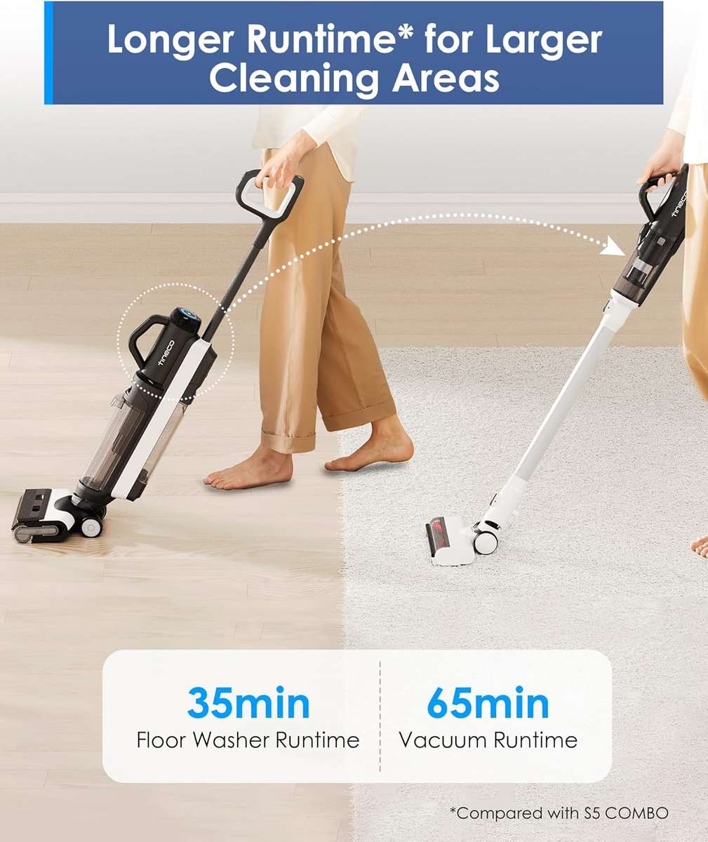 FLOOR ONE Switch S6 Stretch Plus - 65min, Smart 180° Lay Flat Wet Dry Cordless Vacuum Floor Wash...