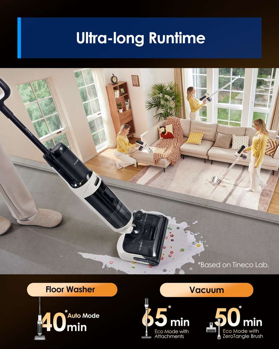 FLOOR ONE Switch S6 Stretch Plus - 65min, Smart 180° Lay Flat Wet Dry Cordless Vacuum Floor Wash...