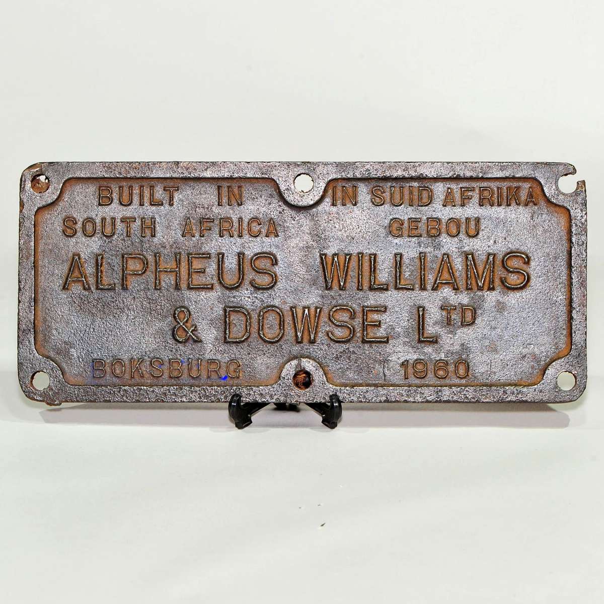 Alpheus Williams and Dowse Ltd Builders Plate - Boksburg 1960