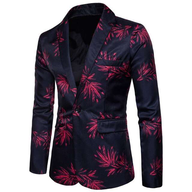 Men's Fashion Casual Print Suit Blazer Jacket  Slim Fit One Button Blazers and Suit ... - Red / XXXL