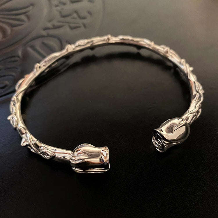 925 Sterling Silver Vintage Open Bracelet Hand Decoration, Specification:SL0702