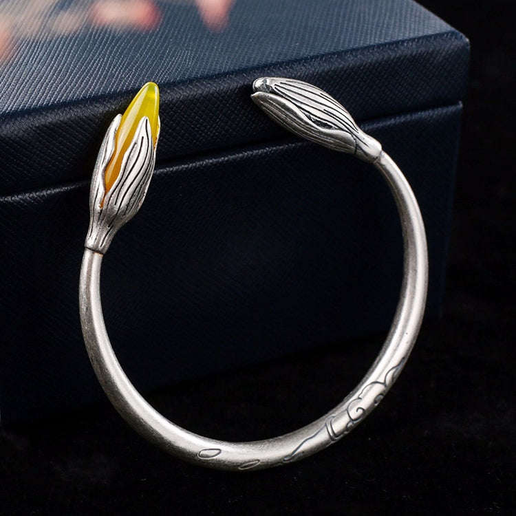 925 Sterling Silver Vintage Open Bracelet Hand Decoration, Specification:SL0680