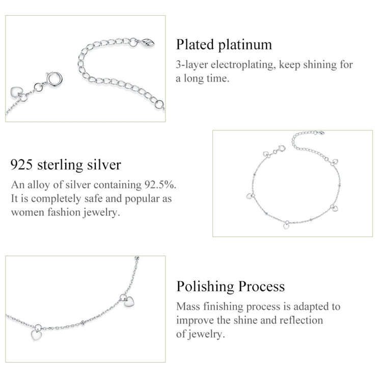 S925 Sterling Silver Platinum Plated Hollow Heart Bracelet