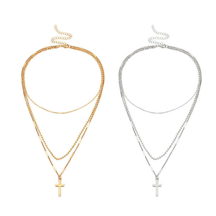 Women Handmade Multi Chains Cross Pendant Necklace(Gold)