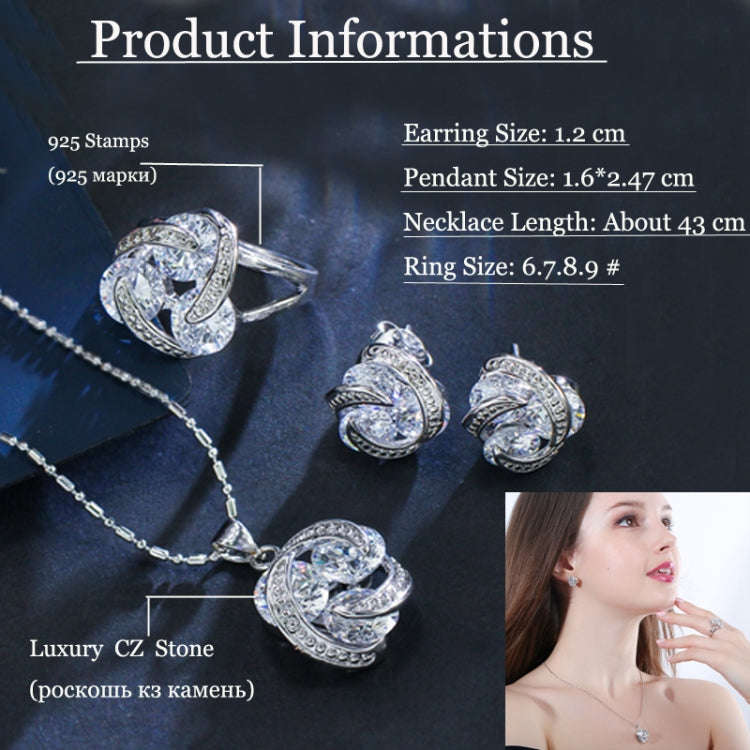 Fashion Cubic Zirconia Knot Earrings Necklace Ring Set for Women, Ring Size:9(Multi-color)