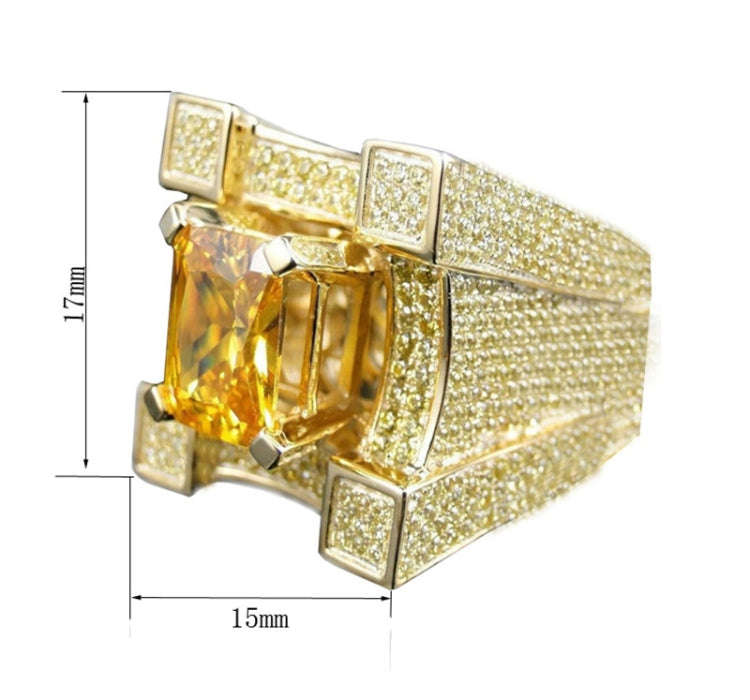 Men Luxurious Microencrusted Zircon Ring, Ring Size:12(Gold)