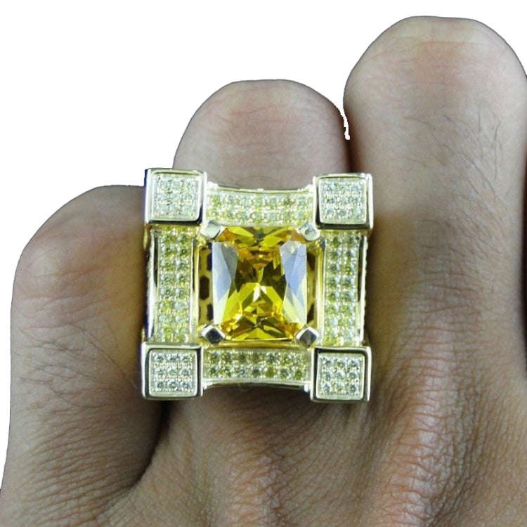 Men Luxurious Microencrusted Zircon Ring, Ring Size:12(Gold)
