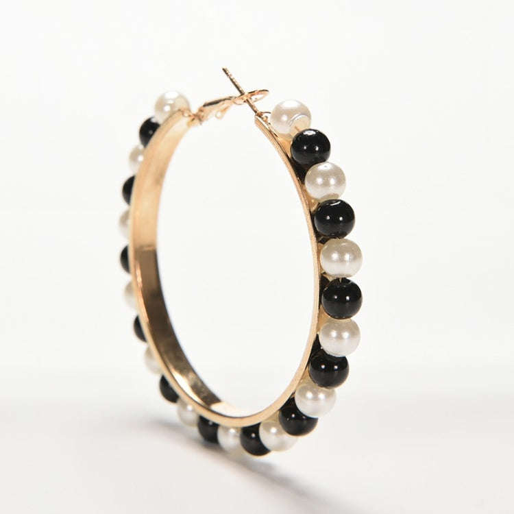 1 Pair Girls Hoop Pearl Earring With Big Circle(White)