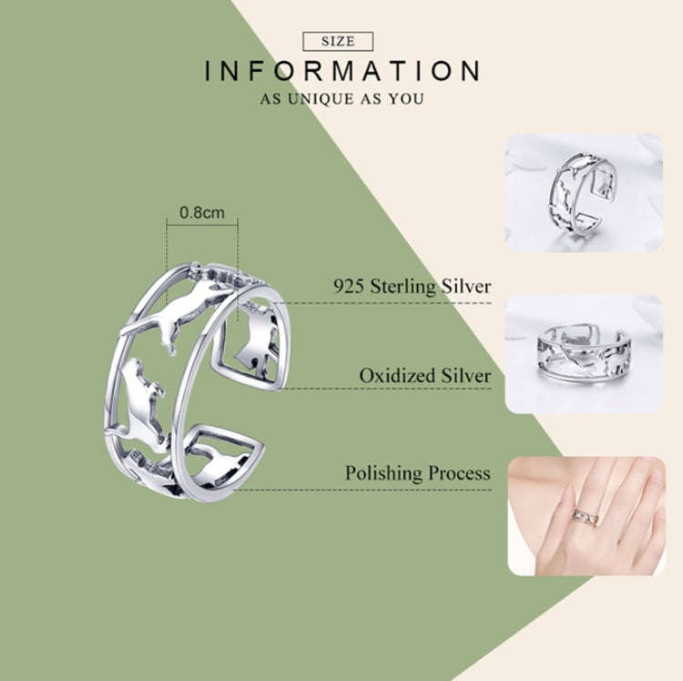S925 Sterling Silver Ring Cute Cat Open Ring