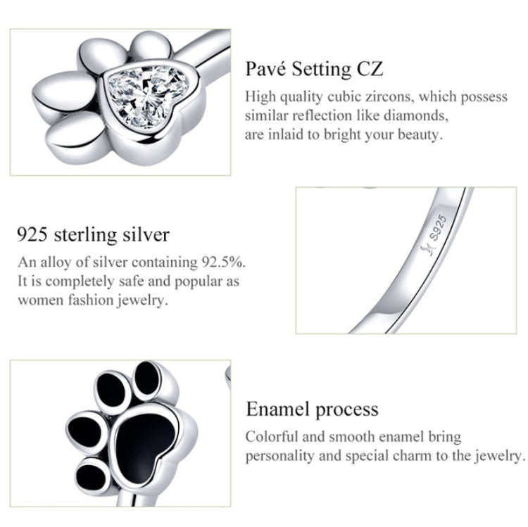 S925 Sterling Silver Cute Pet Paw Print Open Ring Black Dripping Ring