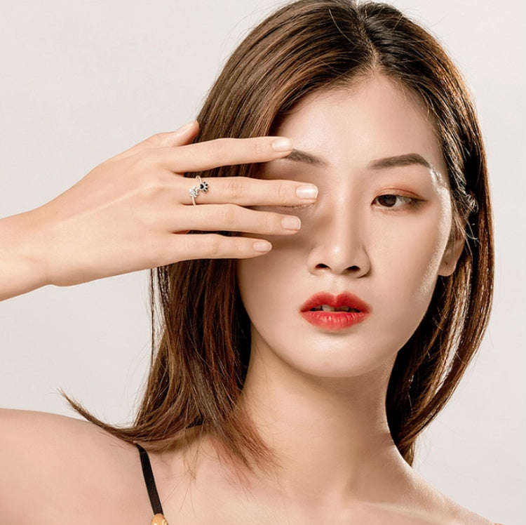 S925 Sterling Silver Cute Pet Paw Print Open Ring Black Dripping Ring