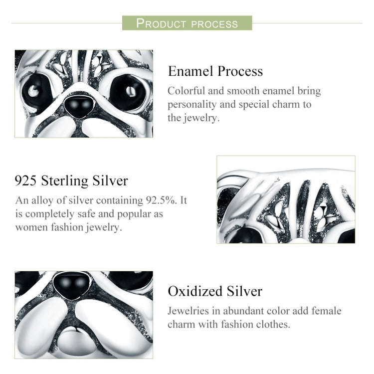 S925 Sterling Silver Cute Pug  Beads DIY Bracelet Accessory