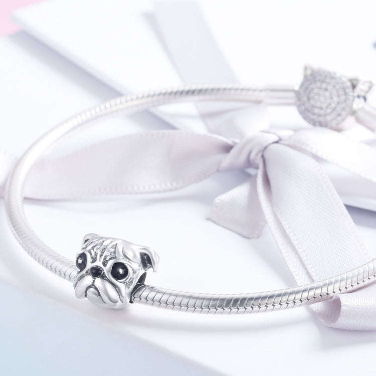 S925 Sterling Silver Cute Pug  Beads DIY Bracelet Accessory