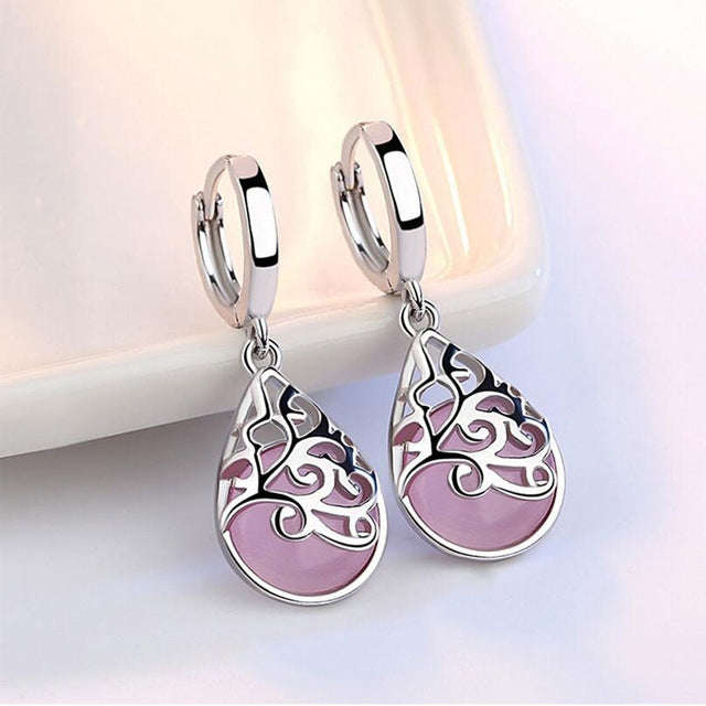 925 Sterling Silver Moonlight Opal Tears Totem Drop Earrings(pink)