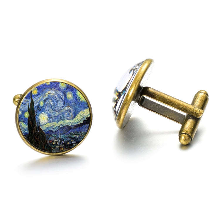 1 pair Fashion Van Gogh Art Painting Series Cufflinks Van Gogh Starry Night Crystal Glass Cabocho...