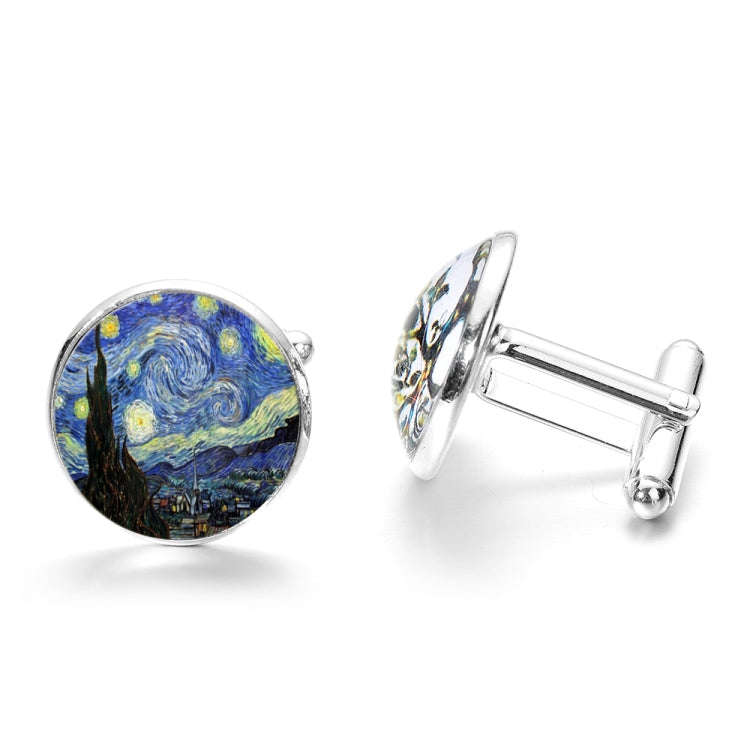 1 pair Fashion Van Gogh Art Painting Series Cufflinks Van Gogh Starry Night Crystal Glass Cabocho...