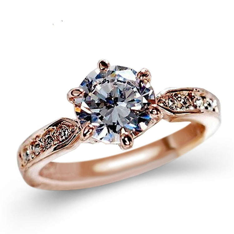 Female Classic Crystal Six-Claw  Ring Wedding Ring, Ring Size:6(Rose Gold)