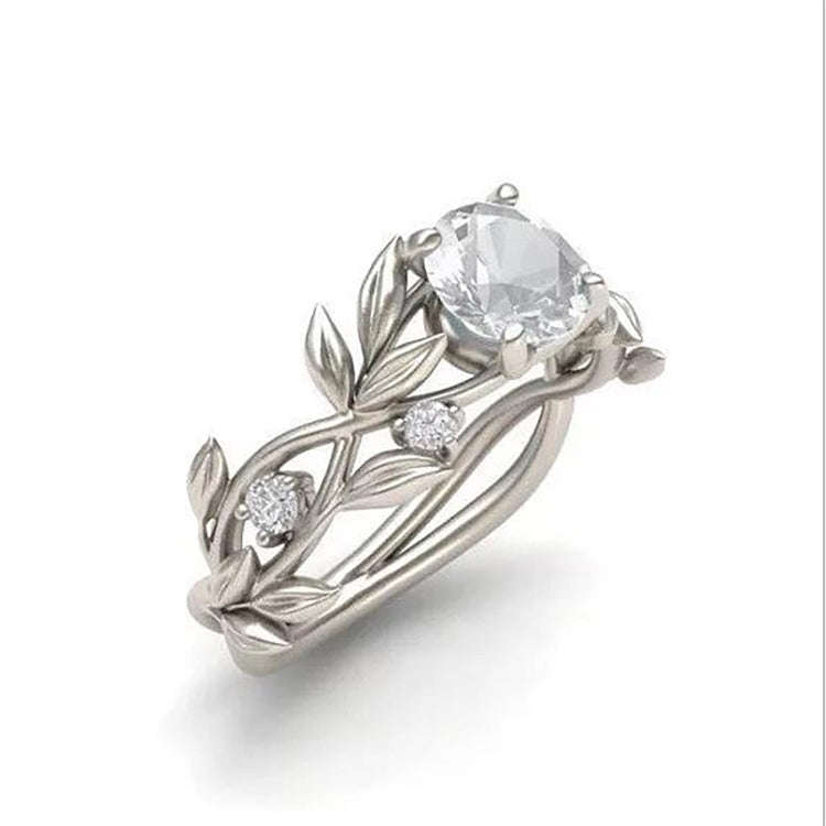 Crystal Vine Leaf Design Engagement Ring Fashion For Women Jewelry, Ring Size:7(White)