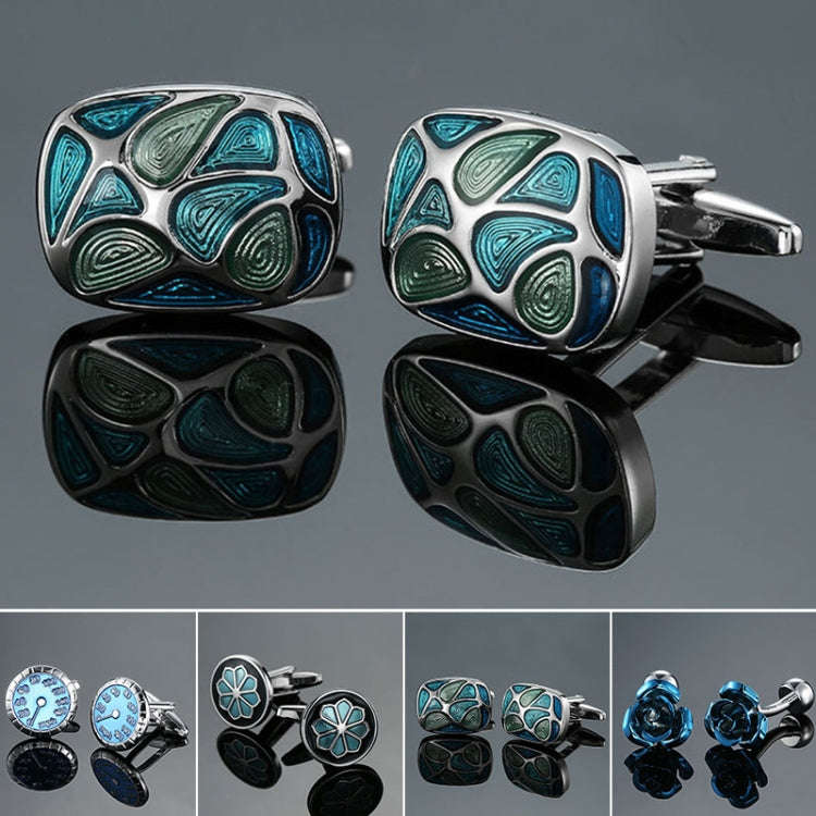 Men Shirt Cufflinks Blue Series Enamel Crystal Vintage Pattern Cufflinks, Color: 16
