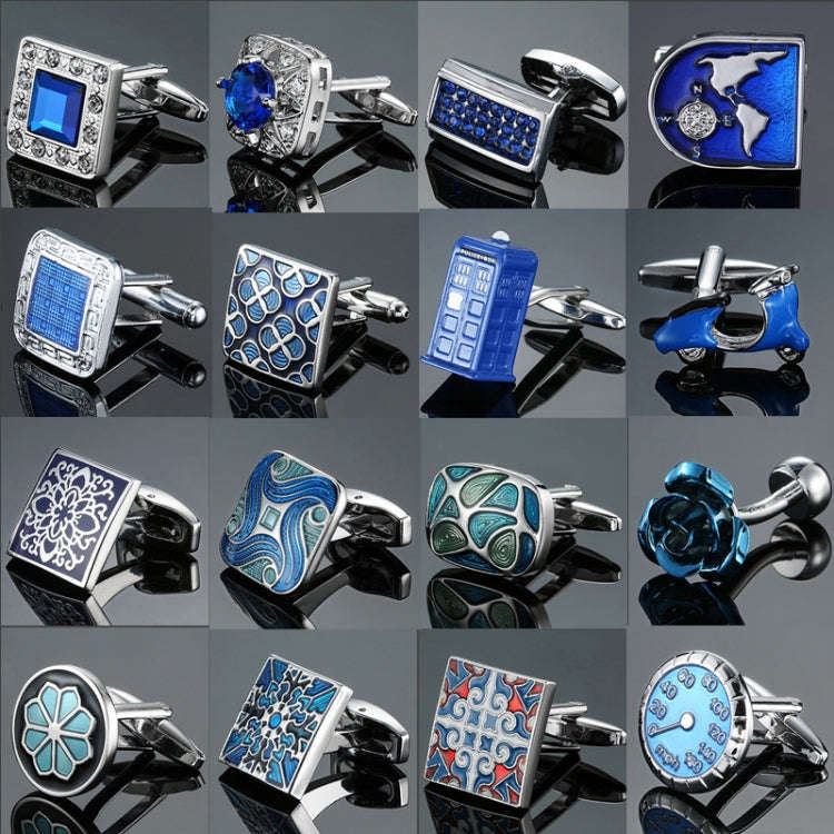 Men Shirt Cufflinks Blue Series Enamel Crystal Vintage Pattern Cufflinks, Color: 16