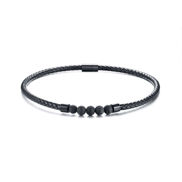 NC441 Stainless Steel Magnet Clasp Lava Stone Leather Collar Necklace(Circumference 44cm)