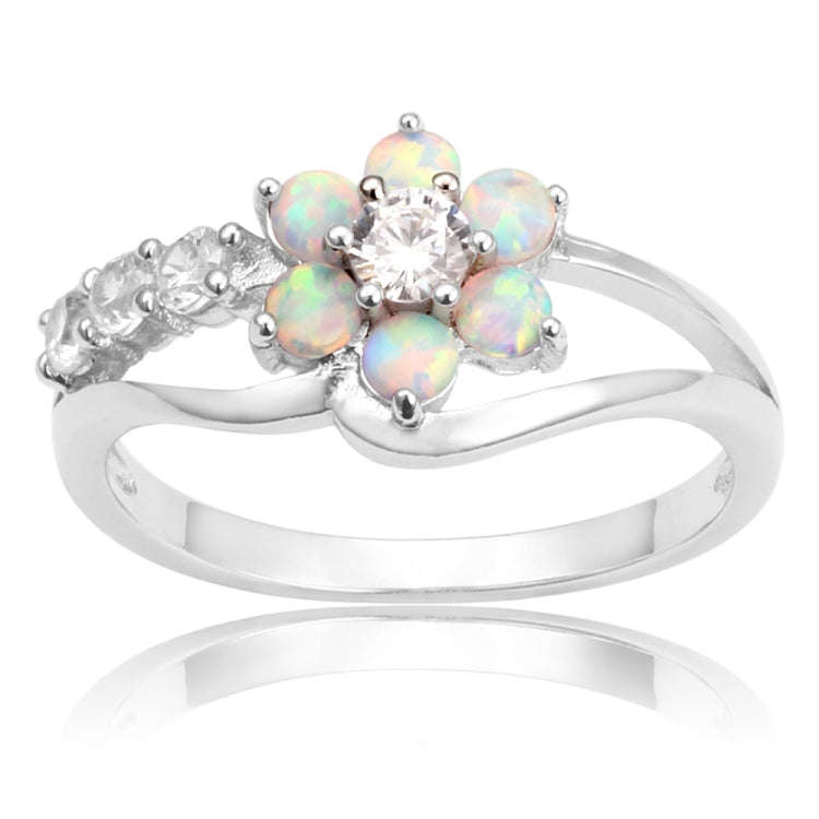 925 Silver Women Opal Flower Ring Jewelry, Ring Size:10(White)
