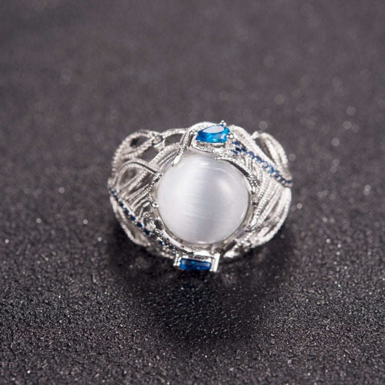 Vintage Silver Hollow Natural Opal Rings Feather Pattern Rings for Women Jewelry, Ring Size:9