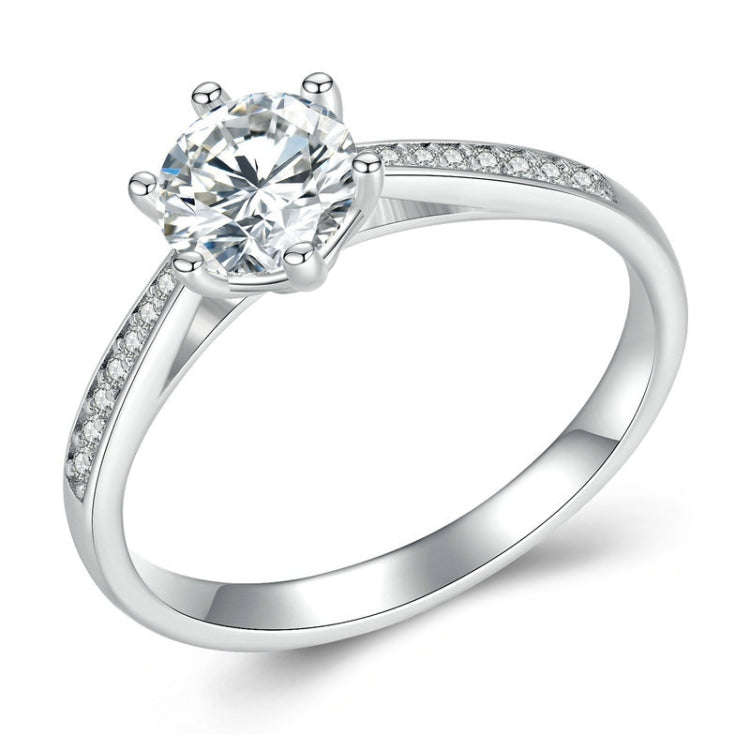 MSR004 Sterling Silver S925 Six Claw Moissanite Ring White Gold Plated Jewellery, Size: No.9