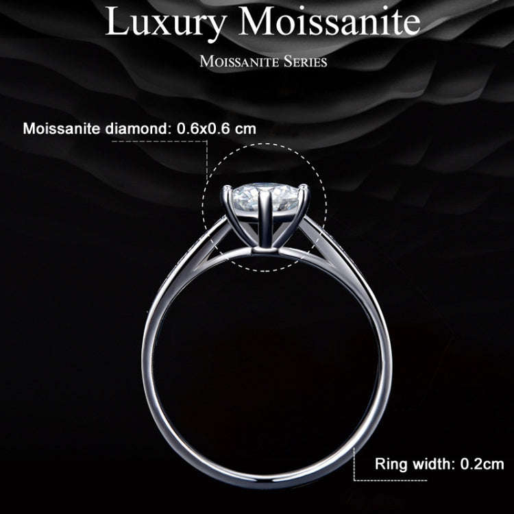 MSR004 Sterling Silver S925 Six Claw Moissanite Ring White Gold Plated Jewellery, Size: No.9