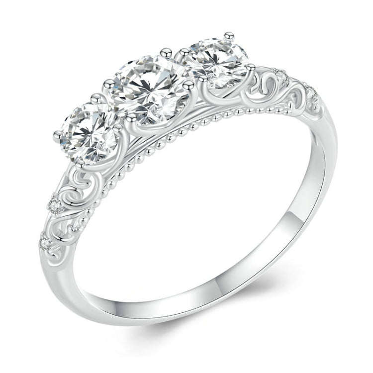 MSR009 Sterling Silver S925 Lace White Gold Plated Moissanite Ring(No.6)