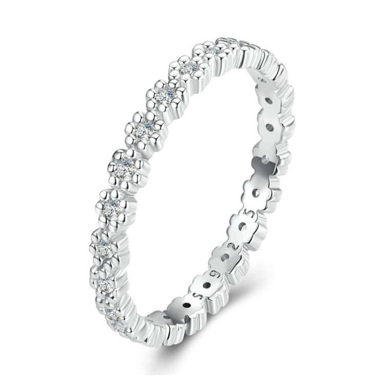 BSR346 Geometric Sterling Silver S925 Small Wreath Zirconium Plated White Gold Ring(No.7)