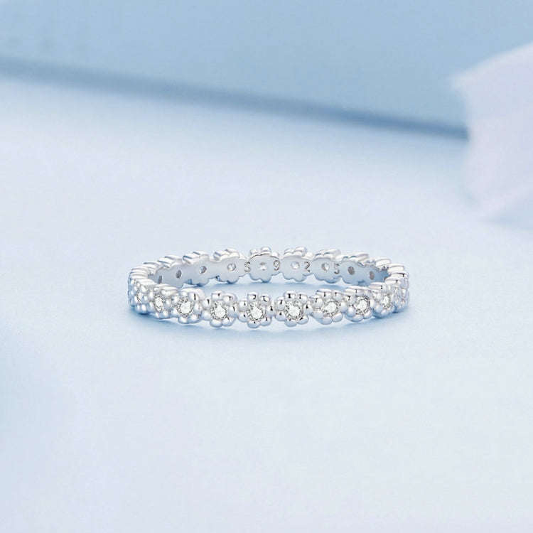 BSR346 Geometric Sterling Silver S925 Small Wreath Zirconium Plated White Gold Ring(No.7)