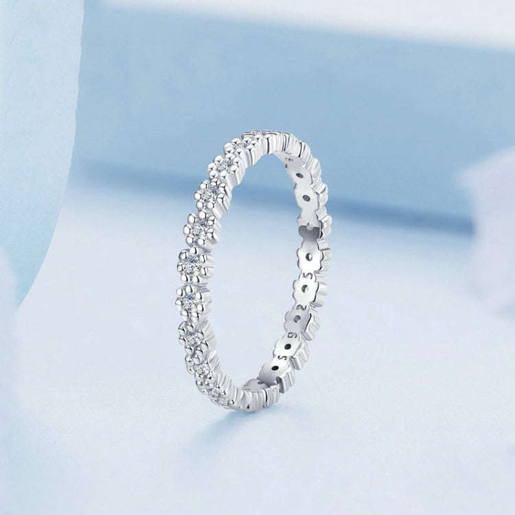 BSR346 Geometric Sterling Silver S925 Small Wreath Zirconium Plated White Gold Ring(No.7)