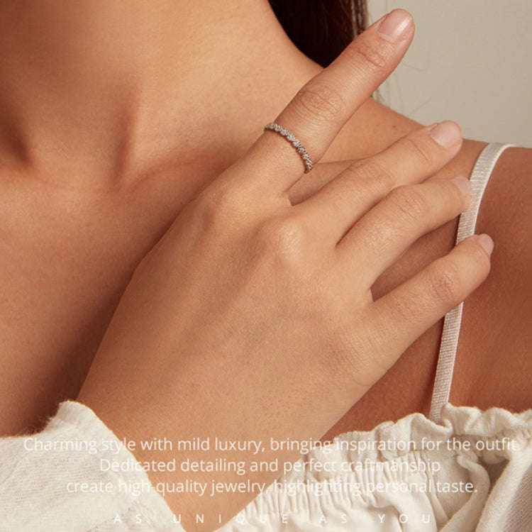 BSR346 Geometric Sterling Silver S925 Small Wreath Zirconium Plated White Gold Ring(No.7)