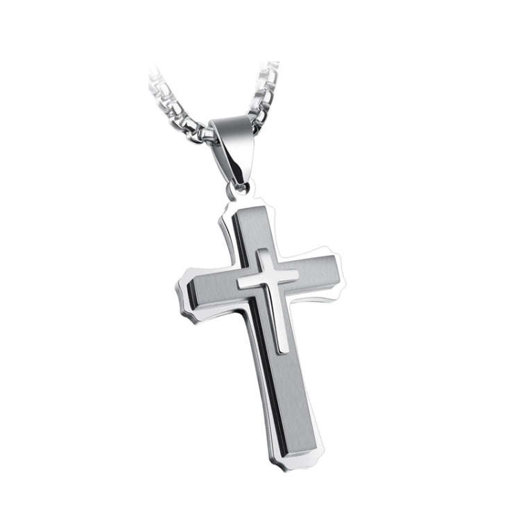 1213 Three Layer Cross Necklace Titanium Steel Men Necklace, Color: Steel Color Single Pendant