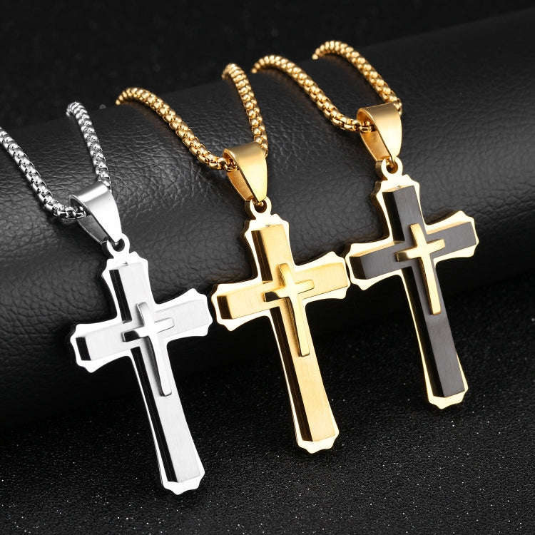 1213 Three Layer Cross Necklace Titanium Steel Men Necklace, Color: Steel Color Single Pendant