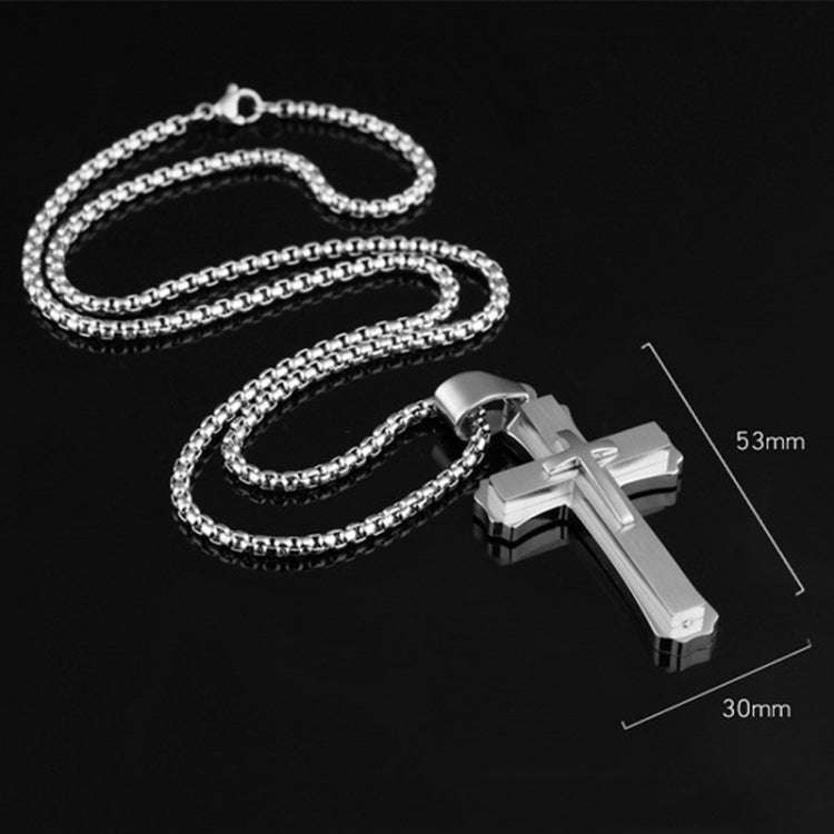 1213 Three Layer Cross Necklace Titanium Steel Men Necklace, Color: Steel Color Single Pendant