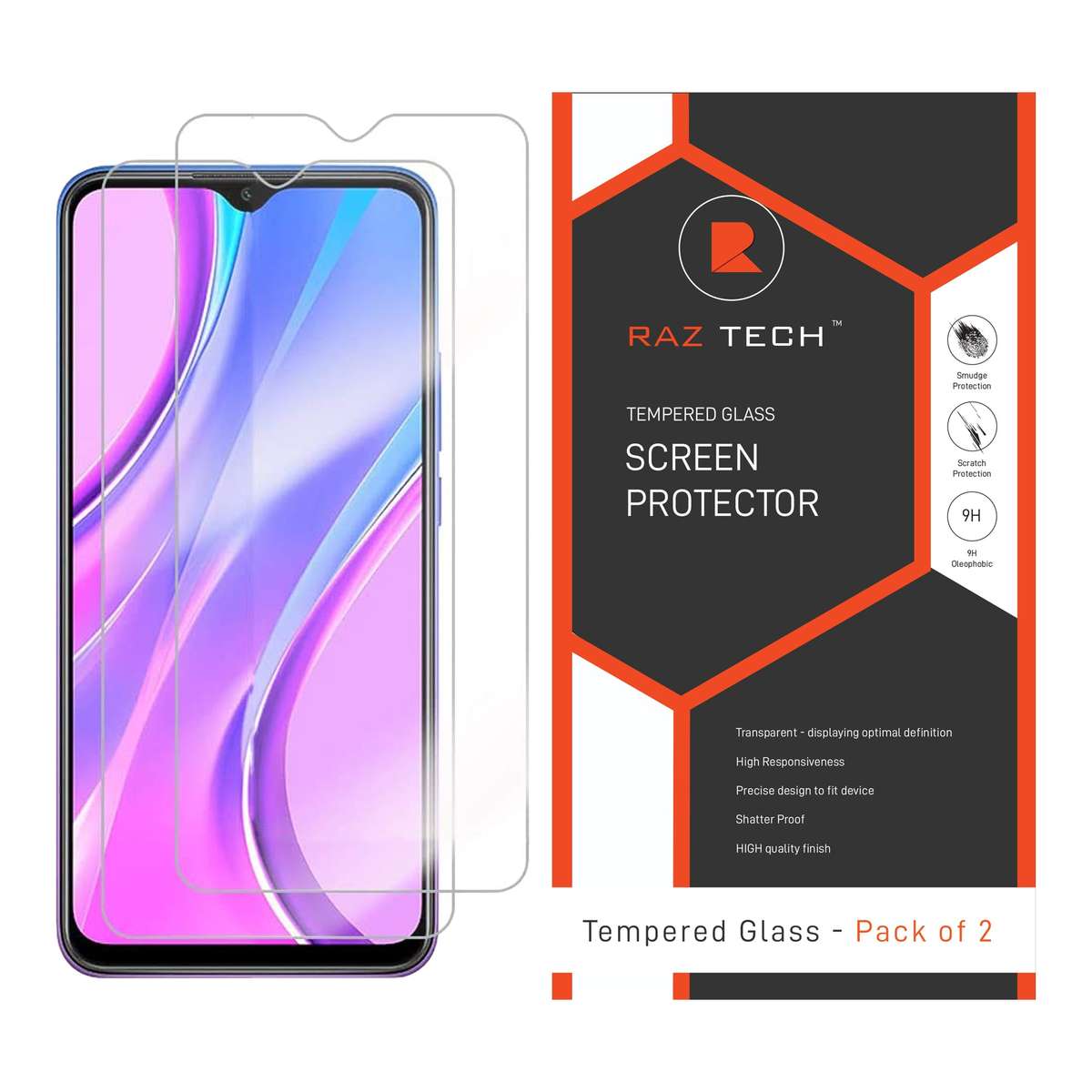 Tempered  Glass Screen Protector for Xiaomi Redmi 9 (Pack of 2)