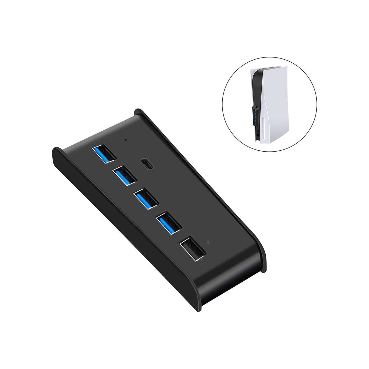 5 Port USB 3.0 HUB for PS5 Console/PS5 Digital Edition Console - Black - Black
