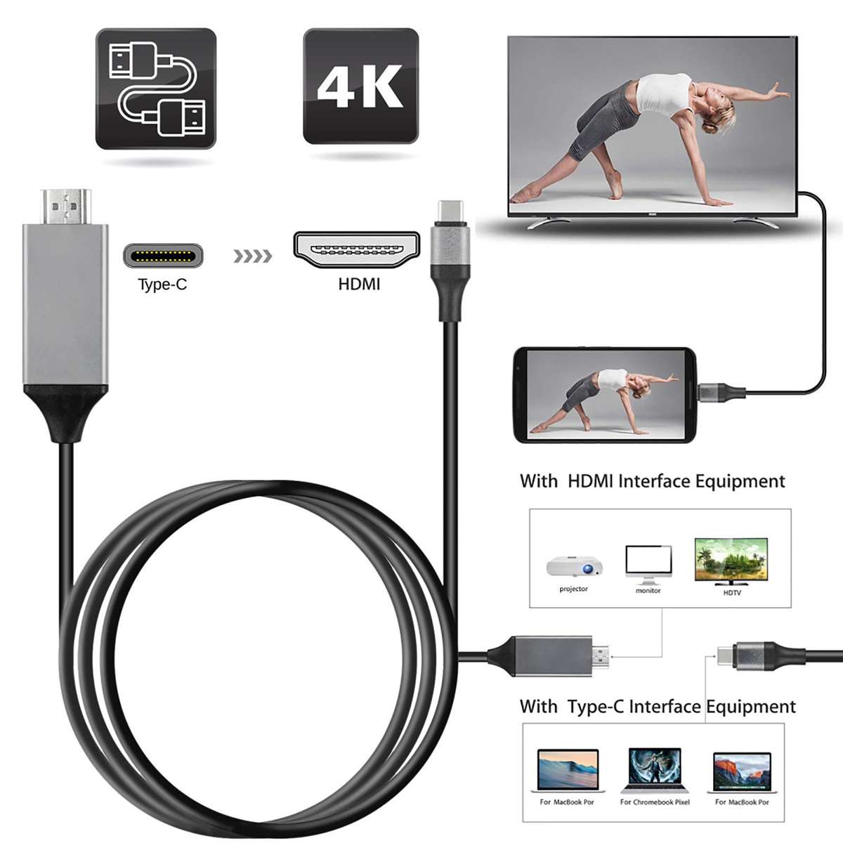USB C Type C to HDMI 2.0 Cable 4K HDMI Cable - 2 Meter