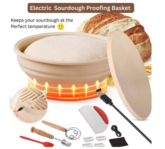 9 Pcs Electric Banneton Sourdough Bread Proofing Basket Set,Silicone Warmer