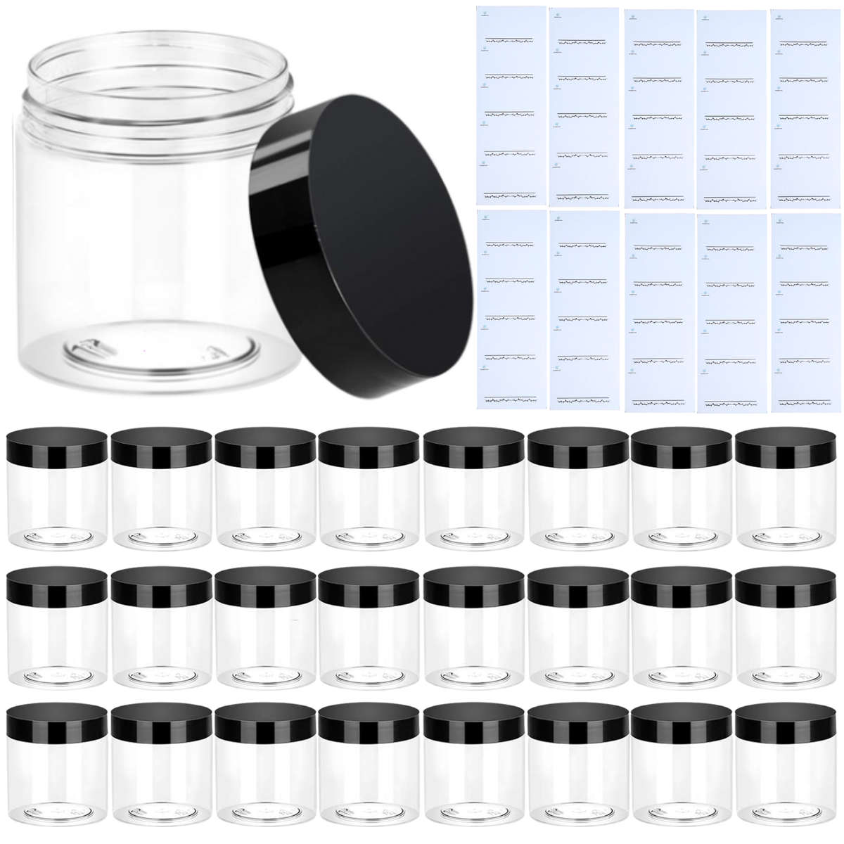 25-Pack Clear Plastic Cosmetic Jars with Lids for Travel & Storage