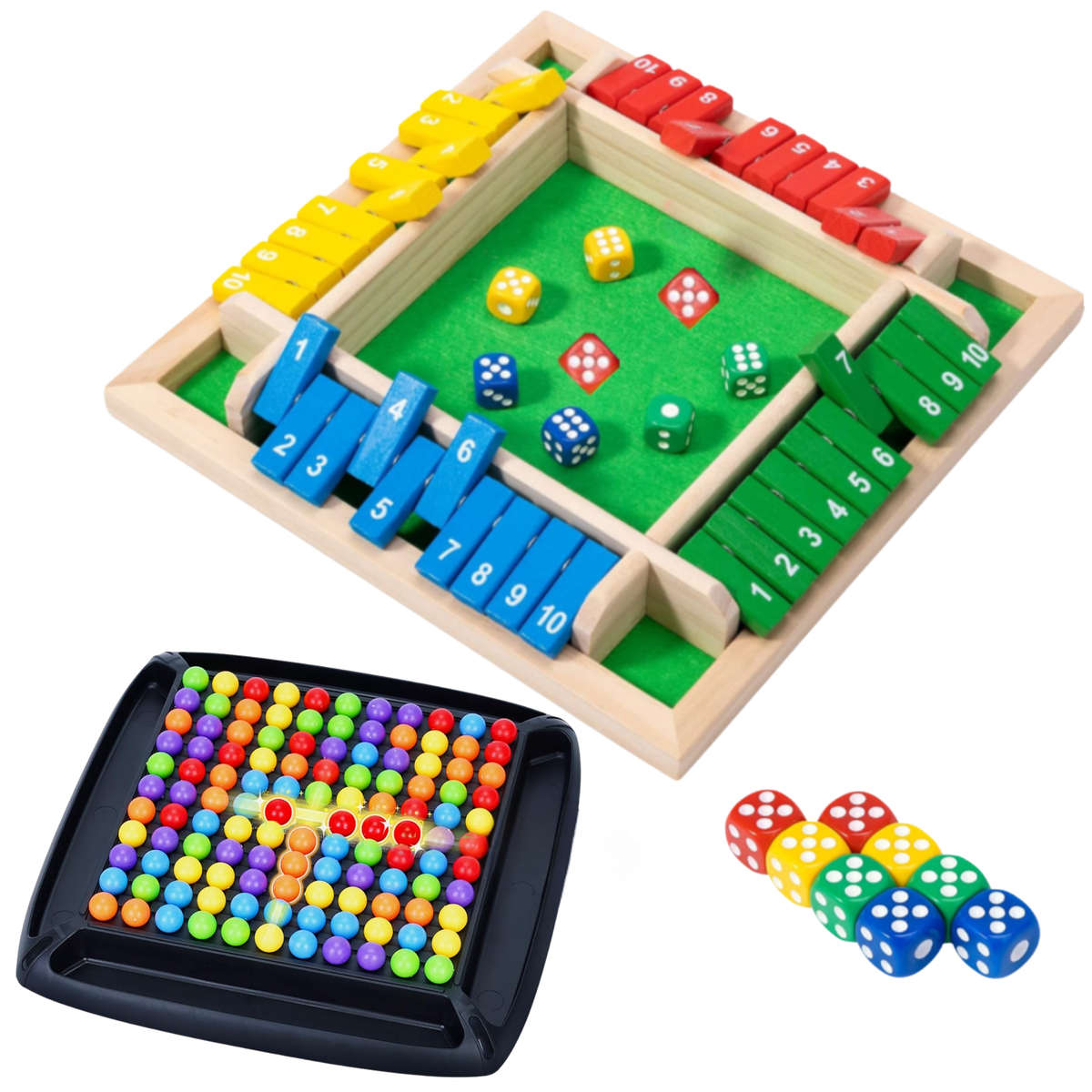 2-in-1 Family Board Game Set: Shut the Box & 120-Ball Colour Match Game