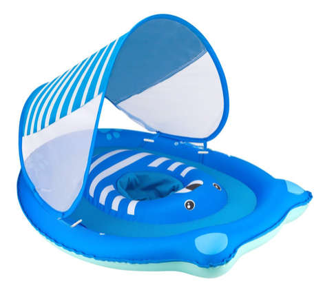 Inflatable Baby Swim Float with Sun Canopy ,Infant & Children Pool Floaties - Blue