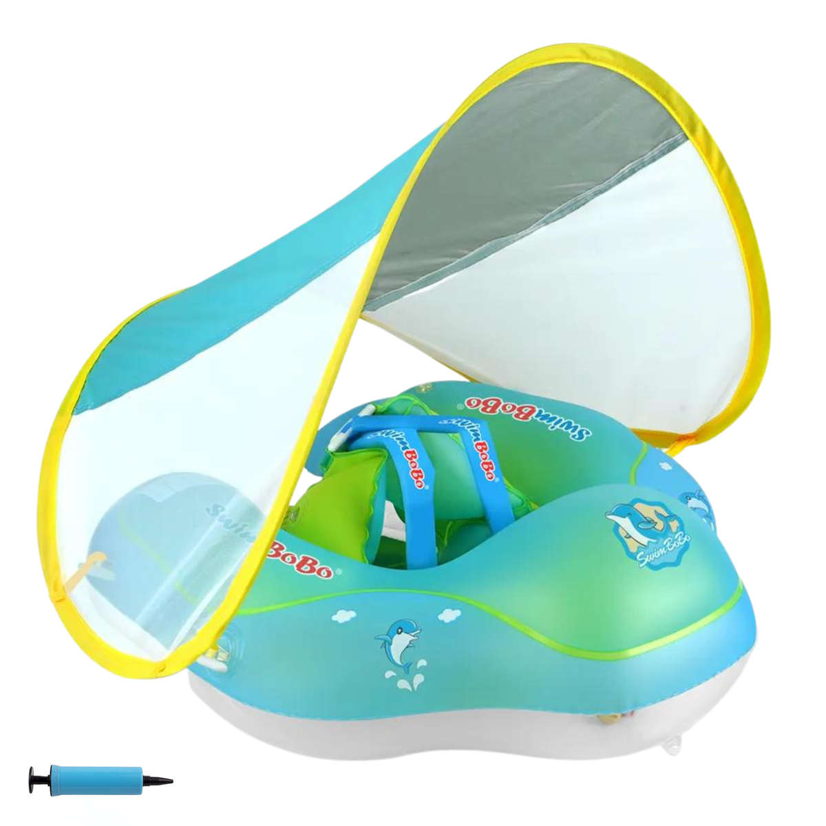 Inflatable Baby Swim Float with Sun Canopy ,Infant & Children Pool Floaties - Green