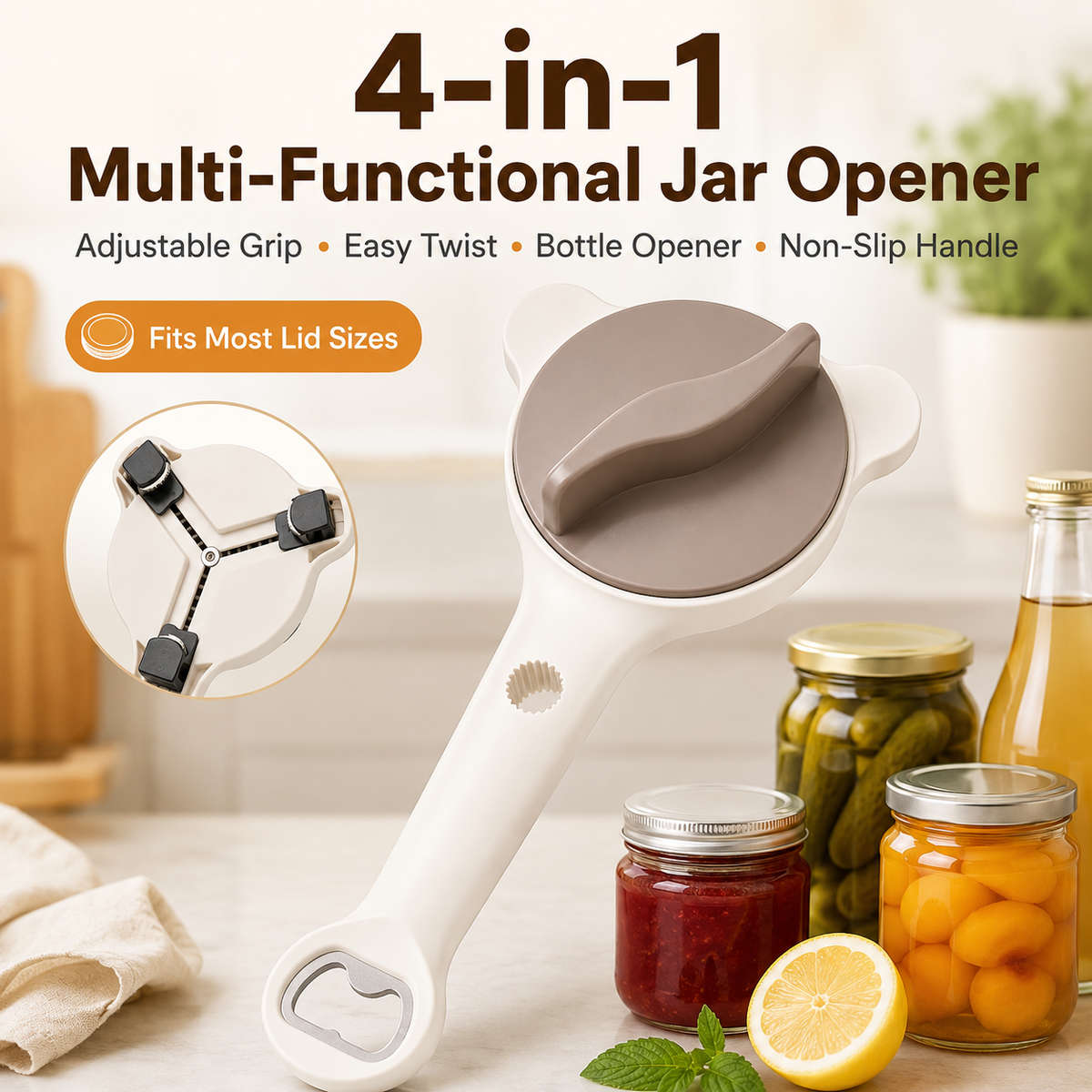 4-in-1 Stainless Steel Jar Opener for Seniors & Arthritic Hands